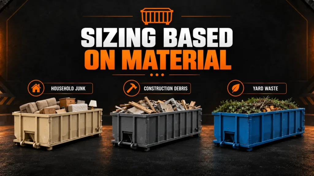 Choosing a dumpster size based on debris material and weight